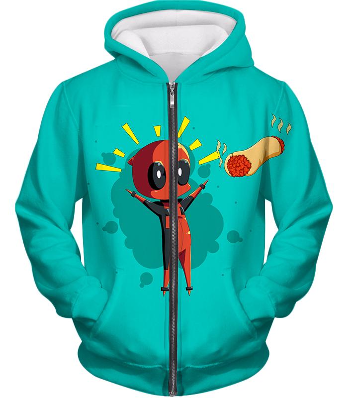 Marvel’s Funniest Hero Deadpool Art Cool Blue Zip Up Hoodie